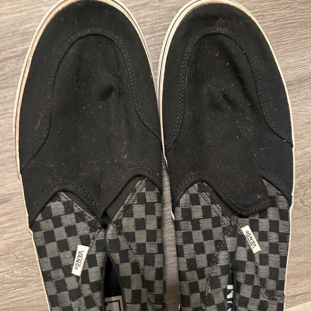 Checkered vans slip ons